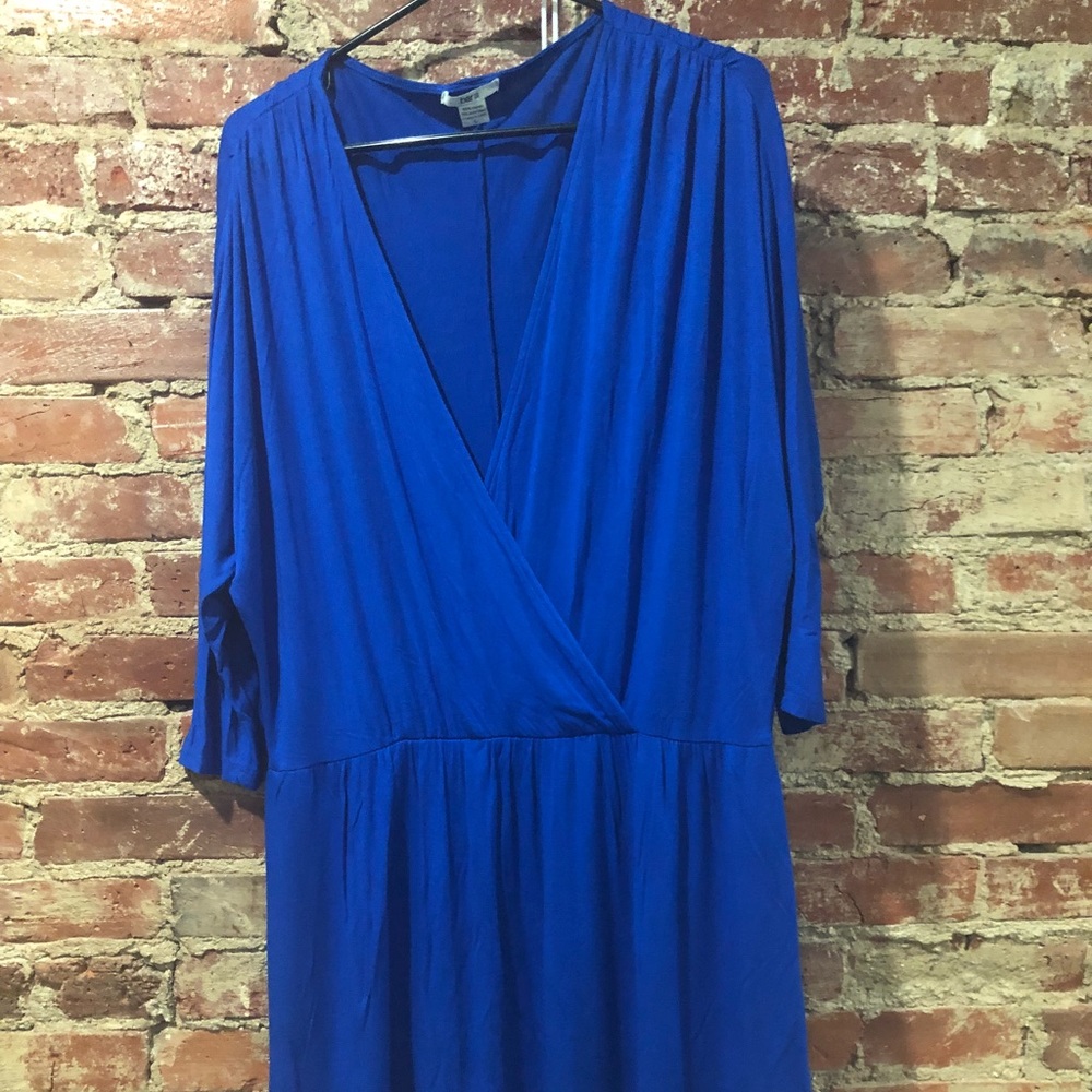 Blue A-Line Dress with Deep V-Neck